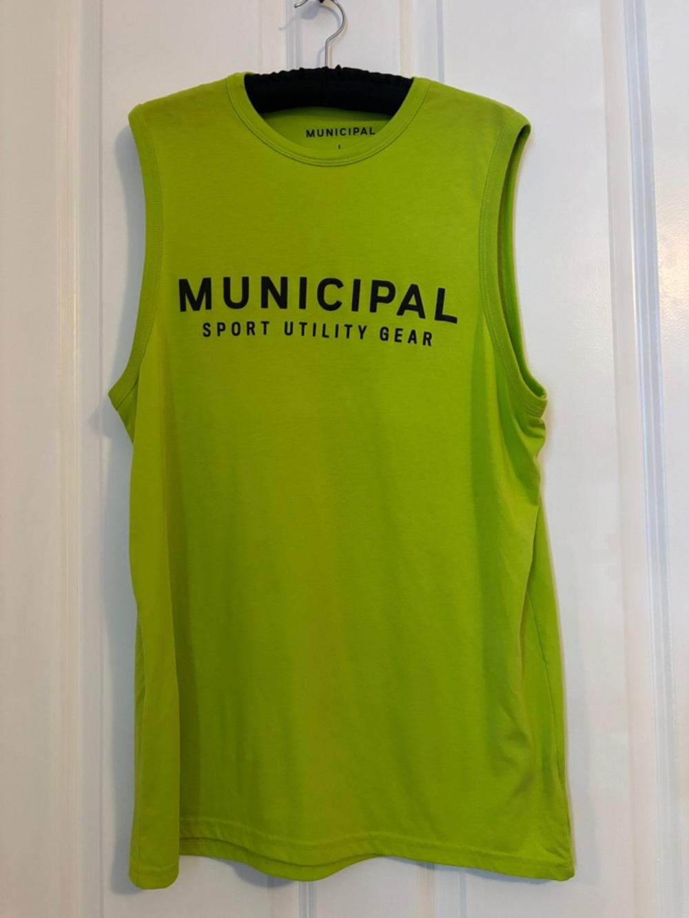 Municipal Sleeveless Sport Tank — Neon Lime. Size L.  Polyester/Cotton